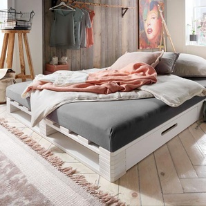 Palettenbett Bassa, weiß mit Holzstruktur, 90x200 cm