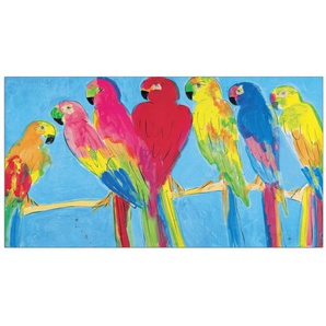 Paneel „Parrots In Blue“ von Ting, Kunstdruck