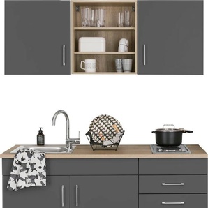 Pantryküche KOCHSTATION KS-Mali, grau (front: grafit, korpus: grau, arbeitsplatte: eiche sonoma), B:150cm H:200cm T:60cm, Komplettküchen-Sets, Küchenzeile, Breite 150 cm, wahlweise mit E-Geräten, Topseller
