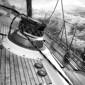 PAPERMOON Fototapete Boot schwarz & weiß Tapeten Gr. B/L: 4,00 m x 2,60 m, Bahnen: 8 St., schwarz (schwarz, weiß) Fototapeten