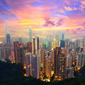 PAPERMOON Fototapete HONG KONG-VICTORIA PEAK STADT INSEL SKYLINE MEER NACHT Tapeten Gr. B/L: 4,00 m x 2,60 m, Bahnen: 8 St., bunt Fototapeten