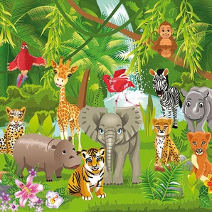 PAPERMOON Fototapete Kids Jungle Animals Tapeten Gr. B/L: 5 m x 2,8 m, Bahnen: 10 St., bunt (mehrfarbig) Fototapeten