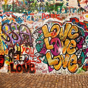PAPERMOON Fototapete Love Graffiti Wand Tapeten Gr. B/L: 5,0 m x 2,8 m, Rollen: 1 St., bunt Fototapeten