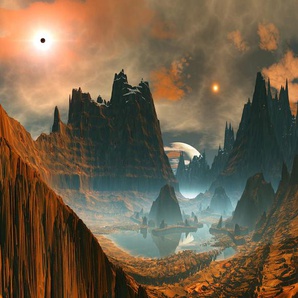 PAPERMOON Fototapete PLANETEN-FUTURISTISCH WELTRAUM MOON GALAXIE UNIVERSUM Tapeten Gr. B/L: 4,50 m x 2,80 m, Bahnen: 9 St., bunt Fototapeten