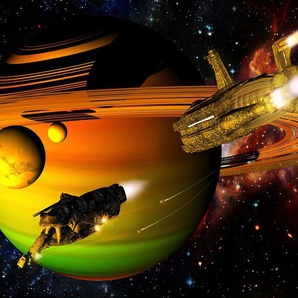 Papermoon Fototapete Raumschiffe über Planet
