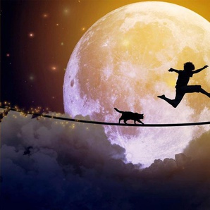 Papermoon Fototapete VOLLMOND-MOND WOLKEN STERNE HIMMEL NATUR SURREAL DEKO