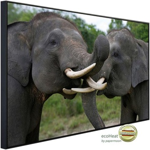 PAPERMOON Infrarotheizung Elefanten spielen Heizkörper sehr angenehme Strahlungswärme Gr. B/H/T: 120 cm x 60 cm x 3 cm, 750 W, bunt (kunstmotiv im aluminiumrahmen) Heizkörper