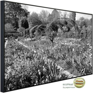 PAPERMOON Infrarotheizung Garten Schwarz & Weiß Heizkörper sehr angenehme Strahlungswärme Gr. B/H/T: 100 cm x 60 cm x 3 cm, 600 W, bunt (kunstmotiv im aluminiumrahmen) Heizkörper