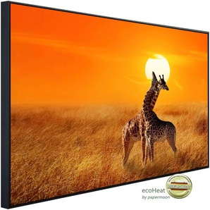 PAPERMOON Infrarotheizung Giraffen gegen Sonnenuntergang Heizkörper sehr angenehme Strahlungswärme Gr. B/H/T: 100 cm x 60 cm x 3 cm, 600 W, bunt (kunstmotiv im aluminiumrahmen) Heizkörper