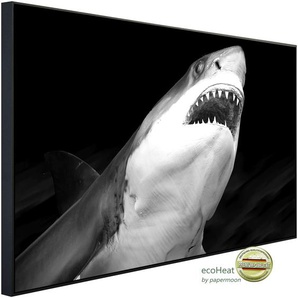 PAPERMOON Infrarotheizung Haifisch Schwarz & Weiß Heizkörper sehr angenehme Strahlungswärme Gr. B/H/T: 120 cm x 60 cm x 3 cm, 750 W, bunt (kunstmotiv im aluminiumrahmen) Heizkörper