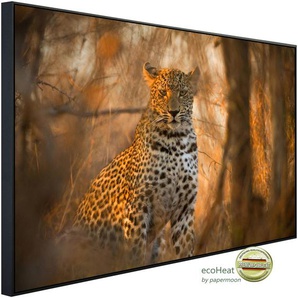 PAPERMOON Infrarotheizung Leopard in Wald Heizkörper sehr angenehme Strahlungswärme Gr. B/H/T: 100 cm x 60 cm x 3 cm, 600 W, bunt (kunstmotiv im aluminiumrahmen) Heizkörper