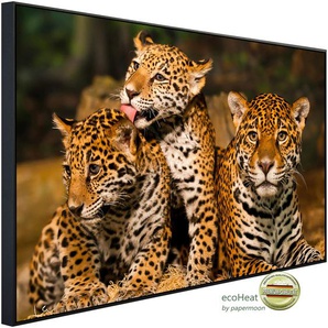 PAPERMOON Infrarotheizung Leoparden Familie Heizkörper sehr angenehme Strahlungswärme Gr. B/H/T: 120 cm x 60 cm x 3 cm, 750 W, bunt (kunstmotiv im aluminiumrahmen) Heizkörper