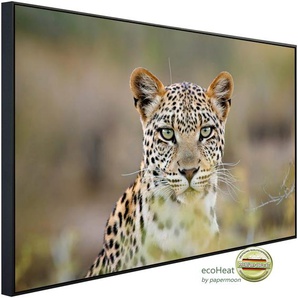 PAPERMOON Infrarotheizung Leopardenporträt Heizkörper sehr angenehme Strahlungswärme Gr. B/H/T: 120 cm x 90 cm x 3 cm, 1200 W, bunt (kunstmotiv im aluminiumrahmen) Heizkörper