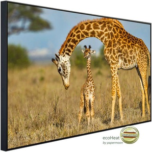 PAPERMOON Infrarotheizung Massai Giraffe, die Baby schützt Heizkörper sehr angenehme Strahlungswärme Gr. B/H/T: 100 cm x 60 cm x 3 cm, 600 W, bunt (kunstmotiv im aluminiumrahmen) Heizkörper