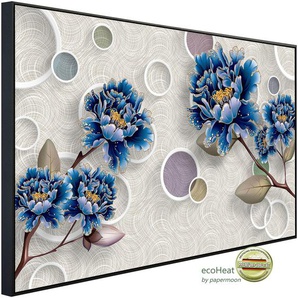 PAPERMOON Infrarotheizung Muster mit Blumen blau Heizkörper Gr. B/H/T: 120 cm x 90 cm x 3 cm, 1200 W, bunt (kunstmotiv im aluminiumrahmen) Heizkörper