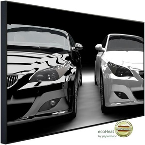 PAPERMOON Infrarotheizung Schwarz Weiß Limousinen Heizkörper Gr. B/H/T: 120 cm x 60 cm x 3 cm, 750 W, bunt (kunstmotiv im aluminiumrahmen) Heizkörper