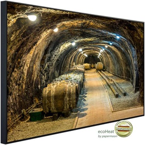 PAPERMOON Infrarotheizung Tunnel mit Fässern Heizkörper Gr. B/H/T: 120 cm x 90 cm x 3 cm, 1200 W, bunt (kunstmotiv im aluminiumrahmen) Heizkörper