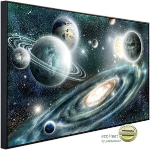 PAPERMOON Infrarotheizung Universum mit Planeten Heizkörper Gr. B/H/T: 120 cm x 60 cm x 3 cm, 750 W, bunt (kunstmotiv im aluminiumrahmen) Heizkörper