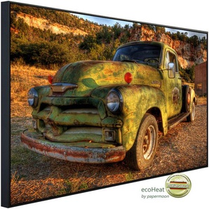 PAPERMOON Infrarotheizung Vintage Pick Up Truck Heizkörper Gr. B/H/T: 100 cm x 60 cm x 3 cm, 600 W, bunt (kunstmotiv im aluminiumrahmen) Heizkörper