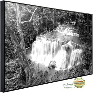 PAPERMOON Infrarotheizung Wasserfall im Wald Schwarz & Weiß Heizkörper Gr. B/H/T: 100 cm x 60 cm x 3 cm, 600 W, bunt (kunstmotiv im aluminiumrahmen) Heizkörper
