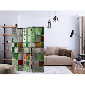 Paravent Emerald Stained Glass Fleece Multicolor 135 x 172 x 3cm 3-teilig