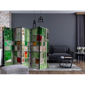 Paravent Emerald Stained Glass Fleece Multicolor 225 x 172 x 3cm 5-teilig