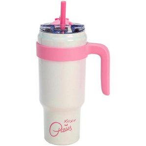 Paris Hilton Thermobecher Paris Hilton, Weiß, Pink, Metall, Kunststoff, Schriftzug, 1 L, 100% dicht, abnehmbarer Deckel, Kaffee & Tee, Tassen,