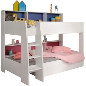Parisot Etagenbett Tam Tam, Stockbett, farbig hinterlegte Regale, mit Bettkasten, viel Stauraum, toll für kleine Räume, TOPSELLER!