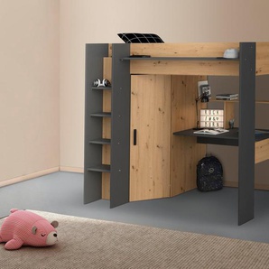Parisot Hochbett Heavy ALL-IN-ONE, mit Kleiderschrank, Schreibtisch, Leiter, Stauraum