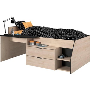 Parisot Hochbett Milky mit kleiner Arbeitsfläche und kleiner Kommode, extra Stauraum