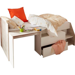 Parisot Hochbett Milky mit kleiner Arbeitsfläche und kleiner Kommode, extra Stauraum