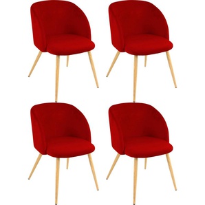 Armlehnstuhl PAROLI Dali Stühle Gr. B/H/T: 54 cm x 78 cm x 55 cm, 4 St., Velourstoff fein, Gestell in eichefarben + Metall, rot (bordeaux) Armlehnstühle (2 oder 4 Stück), mit Veloursbezug und in 2 Gestellfarben