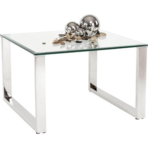 Beistelltisch PAROLI Tische Gr. B/H/T: 65 cm x 43 cm x 65 cm, farblos (klarglas, edelstahl) Beistelltische Gestell Edelstahl poliert