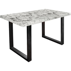 Esstisch PAROLI Manger Tische Gr. B/H/T: 180 cm x 75 cm x 90 cm, weiß (marmor weiß, schwarz, marmor weiß) Esstische rechteckig in 3 Breiten und 2 Farbausführungen