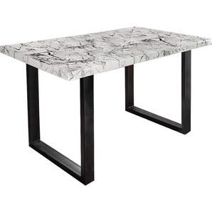 Esstisch PAROLI Manger Tische Gr. B/H/T: 140 cm x 75 cm x 90 cm, weiß (marmor weiß, schwarz, marmor weiß) Esstische rechteckig in 3 Breiten und 2 Farbausführungen