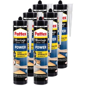 Pattex - 6x Montagekleber power Montage 370g Klebstoff Weiß starke Haftung Kartusche