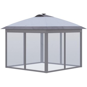 Pavillon Faltpavillon mit LED Solar Lichterkette USB-Ladeanschluss Pop-Up-Pavillon 3,3 x 3,3 m Grau