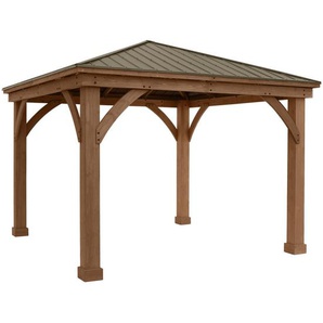 Pavillon, Holz, Zeder, 366x320x366 cm, wetterbeständig, UV-beständig, regenabweisend, Sonnen- & Sichtschutz, Pavillons & Pergolas