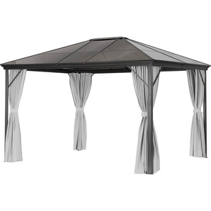 Pavillon LECO PROFI Pavillons Gr. B/H/T: 300 cm x 270 cm x 365 cm, grau (lichtgrau) Pavillons 365x300 cm, Aluminium Anthrazitgrau, PVC-Dach grau-transparent