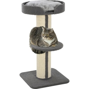 PawHut Kratzbaum klein 91 cm Katzenbaum mit Katzenbett, Katzenkratzbaum Spielbaum Kratzstamm mit Plattform für Katzen bis 5 kg Sisal Wolle Grau D30-269GY