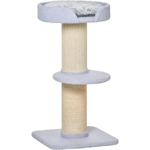 PawHut Kratzbaum klein 91 cm Katzenbaum mit Katzenbett, Katzenkratzbaum Spielbaum Kratzstamm mit Plattform für Katzen bis 5 kg Sisal Wolle Hellblau D30-269LB