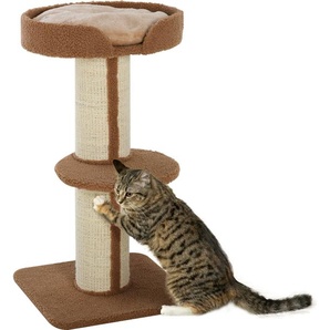 PawHut Kratzbaum klein 91 cm Katzenbaum mit Katzenbett, Katzenkratzbaum Spielbaum Kratzstamm mit Plattform für Katzen bis 5 kg Sisal Wolle Hellbraun D30-269BN