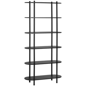 PBJ Regal, Schwarz, Holzwerkstoff, 6 Fächer, 90x160x30 cm, Wohnzimmer, Regale, Bücherregale