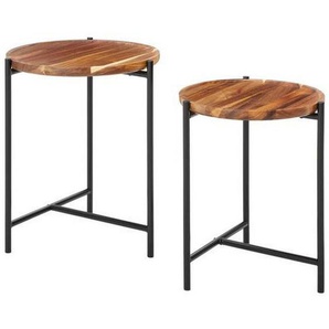 PBJ Satztisch, Holz, Metall, 2-teilig, Akazie, massiv, rund, Rundrohr, 36.5x41.5x41.5 cm, Wohnzimmer, Wohnzimmertische, Satztische