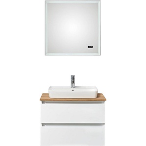 Saphir Badmöbel-Set Quickset 360 2-teilig, Keramik-Aufsatzbecken mit LED-Spiegel, (4-St), Waschplatz 78 cm breit, 2 Schubladen, inkl. Schubladendämpfer