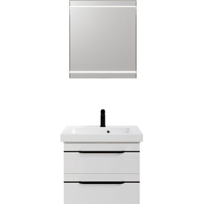 Saphir Badmöbel-Set Balto 2-teilig Mineralmarmor-Waschtisch mit LED-Spiegel, Waschplatz, (2-St), 64,4 cm breit, mit 2 Schubladen, Badschrank inkl. Schubladendämpfer