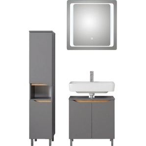Saphir Badmöbel-Set Quickset 3-teilig, Waschbeckenunterschrank mit LED-Spiegel, (3-St), mit Midischrank, inkl. Türdämpfer, 4 Türen, 1 Nische, Bad-Set