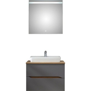 Saphir Badmöbel-Set Quickset 2-teilig, Keramik-Aufsatzbecken mit LED-Spiegel, (4-St), Waschplatz 73 cm breit, inkl. Türdämpfer, 2 Schubladen