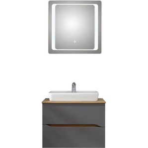 Saphir Badmöbel-Set Quickset 2-teilig, Keramik-Aufsatzbecken mit LED-Spiegel, (4-St), Waschplatz 73 cm breit, inkl. Türdämpfer, 2 Schubladen