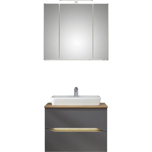 Saphir Badmöbel-Set Quickset 2-teilig, Keramik-Aufsatzbecken mit LED-Spiegelschrank, (5-St), Waschplatz 80 cm breit, inkl. Türdämpfer, 3 Türen, 2 Schubladen